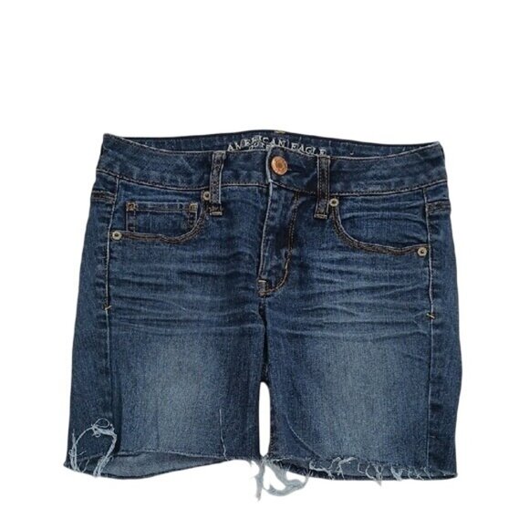 American Eagle Shorts Blue Denim Jean Bermuda Distressed Womens Size 4 - Picture 1 of 6